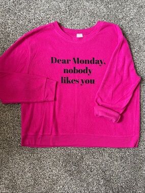 No Boundaries Hot Pink Crewneck with Black Text Graphic.  Size XL.